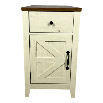 Brown White Farmhouse Nightstand with Charging Station