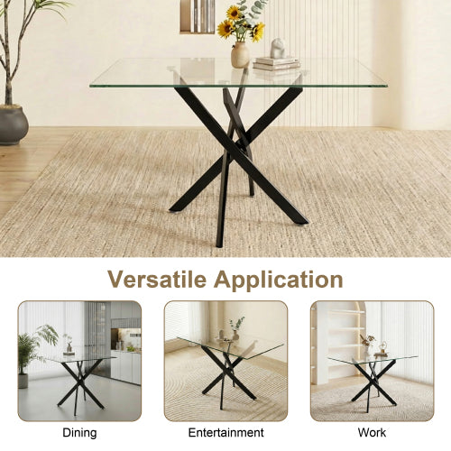 47-Inch Glass Dining Table with Black Legs for Modern Home