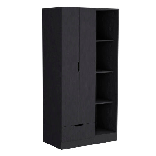 Armoire with 4-Tier Storage Shelves and 1 Drawer Black
