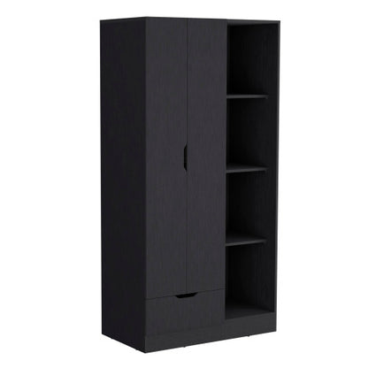 Armoire with 4-Tier Storage Shelves and 1 Drawer Black