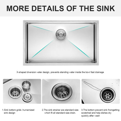 33 Inch Undermount Sink - 33" x 19" x 9" Undermount Stainless Steel Kitchen Sink 16 Gauge 9 Inch Deep Single Bowl Kitchen Sink Basin, Includes Drain Assembly (No Additional Accessories)