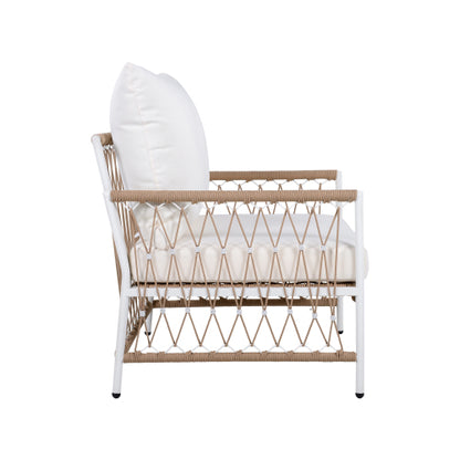 [Set of 2] Bohemian Outdoor Lounge Chair with Handwoven Rope & Powder-Coated Steel Frame, Waterproof Cushions - Patio, Garden, Poolside