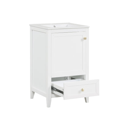20" Bathroom Vanity with Sink, Bathroom Cabinet with Soft Closing Door, Storage Rack and A Drawer, White