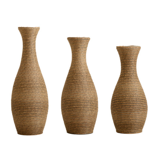 3-piece elegant beige artificial rattan floor vase - a signature item for living room decoration, entrance or hallway - a versatile home decoration suitable for dry or silk flower arrangements