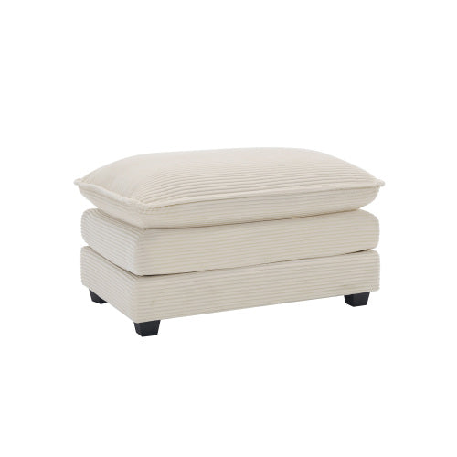Beige Corduroy Ottoman Footstool, Matching Accessory for 2/3/4 Seater Sofas, Retro Upholstered Accent Stool