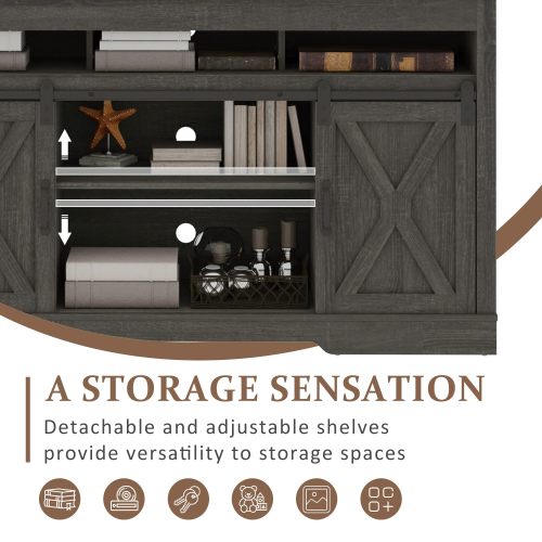 Farmhouse 58 inch TV Stand with Sliding Barn Door and Storage Cabinets