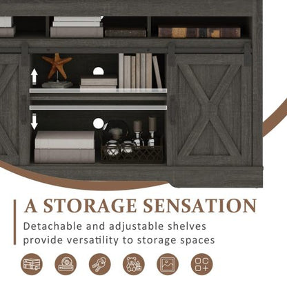 Farmhouse 58 inch TV Stand with Sliding Barn Door and Storage Cabinets