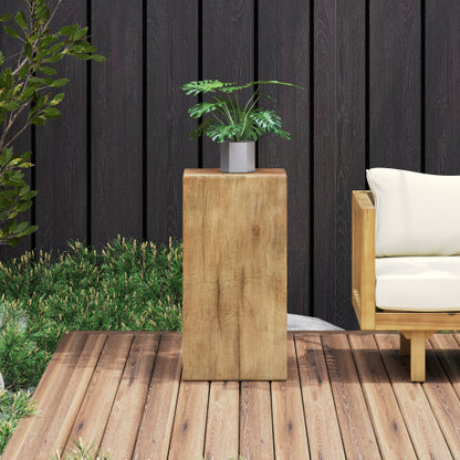 Wood-Look Square-Column MGO End Table, H27.75",Wood-Like Distressed Finish, Mix with Different Heights, Indoor Outdoor Use,Natural Color