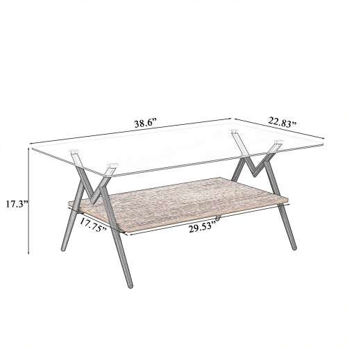 Rectangle Glass Coffee Table Black Metal Legs Modern Living Room Center Table 38 Inch