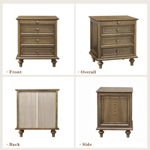 Farmhouse Nightstands with 4 Drawer,Wood Storage End Table with Hidden Pull-Out Shelf, Large Side Table with 4 Solid Wood Feet and Metal Handle,Easy Assembly,Light Brown