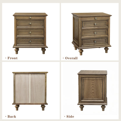 Farmhouse Nightstands with 4 Drawer,Wood Storage End Table with Hidden Pull-Out Shelf, Large Side Table with 4 Solid Wood Feet and Metal Handle,Easy Assembly,Light Brown