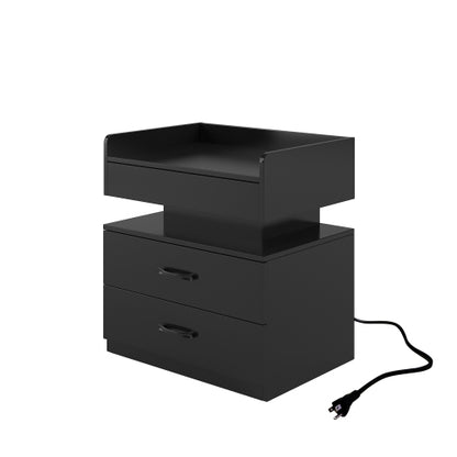 LED Nightstand with Remote Control Light, 2 Sliding Drawers Multi-Functional Side Table