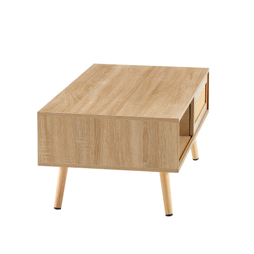 41.34inch  Rattan Rectangular Coffee Table with Sliding Door, Natural