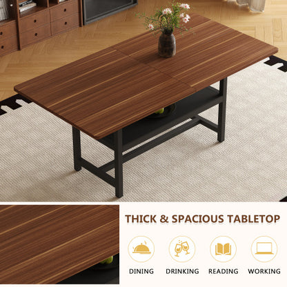 71-Inch Walnut Wood Grain Dining Table with Storage Shelf