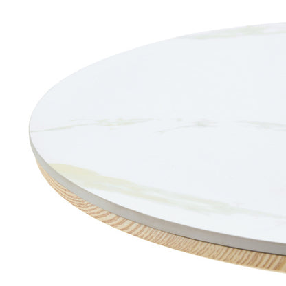 Rock slab circular tabletop non adjustable (39 inches high) bar table, bar table with silver legs and base (white)