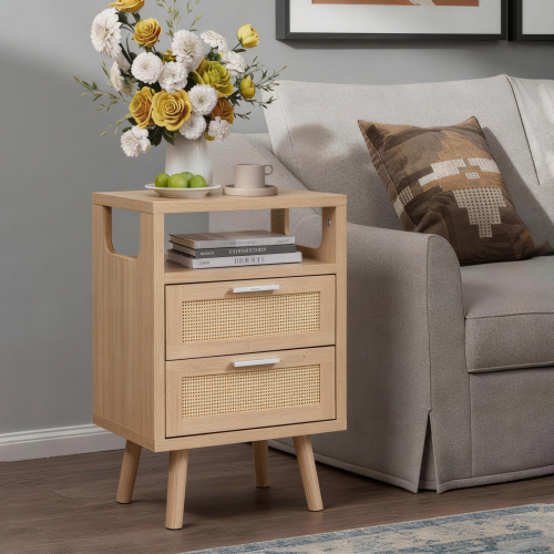 2-Pack Natural Wood 2-Drawer Nightstand