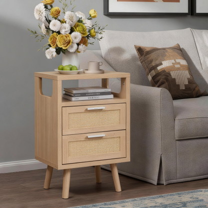2-Pack Natural Wood 2-Drawer Nightstand