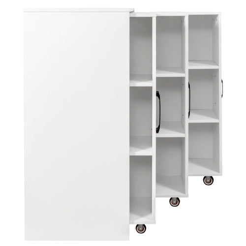 3-Tier Freestanding Pull-Out Door Mobile Bookcase Multi-Grid Storage Cabinet with Universal Wheels