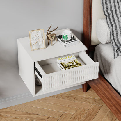 set of 2 nightstand with Stylish Wall-Mounted Cabinet - Dustproof Drawer + Open Area, 3-Stage Rails, Carved Design, Anti-Wobble, DIY-Matchable, Multi-Scene