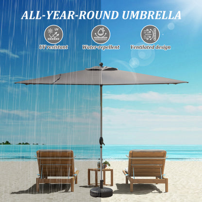 Rectangle Patio Umbrella with Crank Lift and Tilt Function, Grey (Base not included)