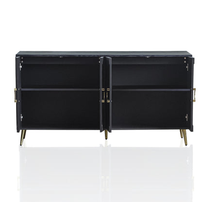 Distressed Black Modern Lacquered 4-Door Wooden Sideboard MDF Metal Leg Adjustable Shelf Home Storage Cabinet