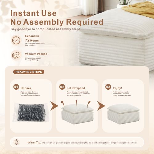 Square Vacuum Compressed Ottoman, No-Assembly High Density Foam Foot Stool, Fire Resistant Fabric for Small Apartment