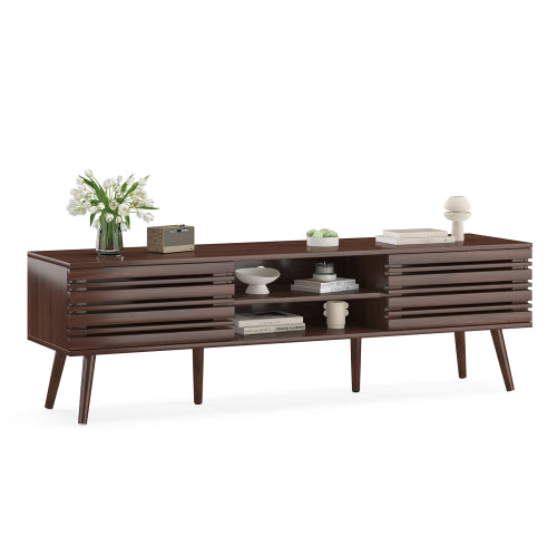 Mid-Century Fluted Wood TV Stand with Cable Management for TVs Up To 70 Inch Media Console