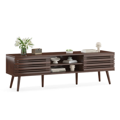 Mid-Century Fluted Wood TV Stand with Cable Management for TVs Up To 70 Inch Media Console