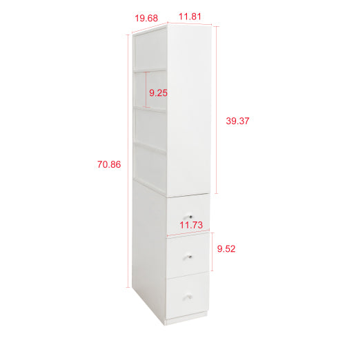 Tall Display Storage Cabinet with Shelves and Side Drawers