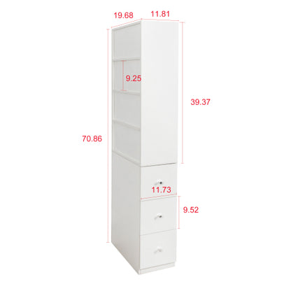 Tall Display Storage Cabinet with Shelves and Side Drawers