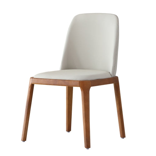 Set of 2 Gray Modern Dining Chairs, White Wax Wood Veneer Frame, Velvet Cushion, Wooden Legs for Kitchen & Living Room