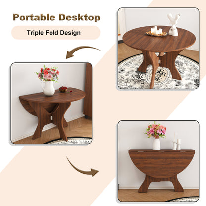 43 in Folding Dining Table for Small Spaces, MDF Table with Walnut Veneer, Space Saving Foldable Kitchen Table for Indoor and Outdoor Use