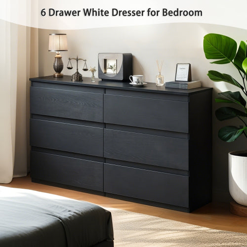 6 Drawer Black Dresser, Modern Bedroom Dresser with Spacious Countertop, Wood Storage Cabinet with Concealed Handles & 6 Deep Drawers for Bedroom, Living Room, Entryway, 15.7" D x 47.2" W x 30.9" H