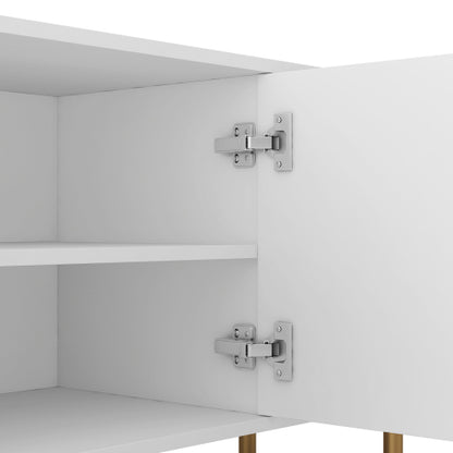 White Fluted 68 inch TV Stand with Storage Cabinets and Gold Legs
