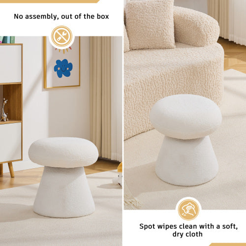 White Mushroom Shaped Rotating Ottoman, 360¡ã Swivel Upholstered Foot Stool, 250 LBS Capacity for Entryway & Bedroom