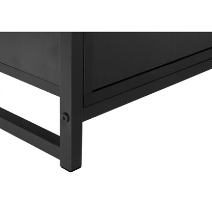 48 Inch Compact Black Metal Frame TV Stand with Dual Open Layers & 2 Storage Drawers