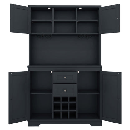 Coffee Bar Cabinet Kitchen Cabinet with Storage, Farmhouse Wine Cabinet with Drawers shelves and cabinets, Buffet Cabinet Wine & Glass Racks for Dining Room, Kitchen, Dark Blue
