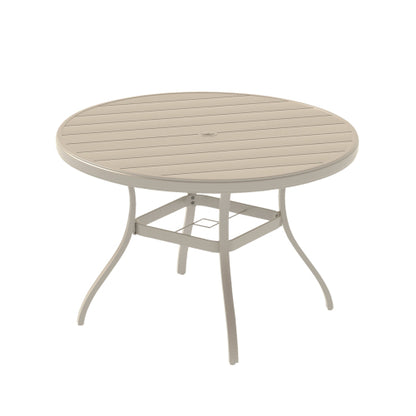 Outdoor Round Patio Dining Table for 6-7, All Weather Metal Dining Table with Umbrella Hole for Deck Lawn Garden Backyard, Sandstone Color