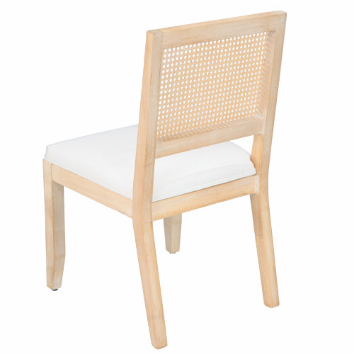 2-Piece Farmhouse Rattan Dining Chairs, Mid-Century Cane Low Back Chairs, Natural Solid Wood Frame & Breathable Linen Upholstery, Beige