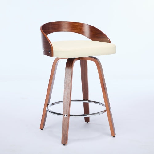 Bar Stools Set of 2, Swivel Bar Height Stools with Low Back, Wood Bar Chairs with Soft Cushion Seat, 25-Inch Seat Height (Beige, 25inch Counter Height)