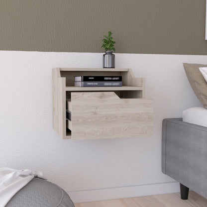 Light Gray Dual-Tier Floating Nightstand with Drawer