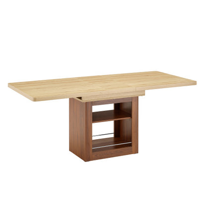 Expandable MDF Dining Table with Storage, Walnut Finish