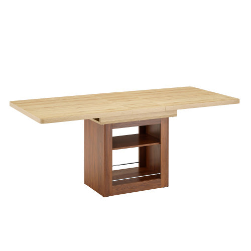 Expandable MDF Dining Table with Storage, Walnut Finish