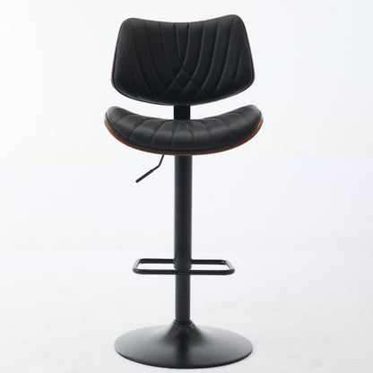 Walnut Bentwood Bar Stools Mid Century Modern Adjustable Counter Height Black Leather Upholstered 360°Swivel Bar Chairs for Kitchen Island/Dining Room/Cafe,Beige,Set of 2