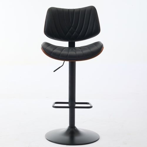 Walnut Bentwood Bar Stools Mid Century Modern Adjustable Counter Height Black Leather Upholstered 360¡ãSwivel Bar Chairs for Kitchen Island/Dining Room/Cafe, 1 chair/1carton,Black