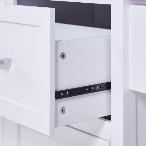 53 Inch Rolling Kitchen Island with Thick Top Drawers & Spice Rack White
