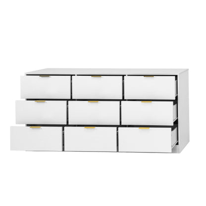 White 9 Drawer Dresser, 63" Large Deep Chest of Drawers, Wooden Dresser Storage Cabinet with 9 Drawers for Bedroom, Long Dressers for Living Room, Hallway