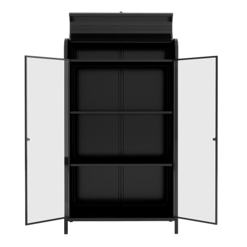 47.6 Inch Tall Metal Storage Cabinet With Glass Doors Flip Top 4-Tier Freestanding Sideboard For Multi Room Use