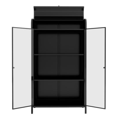 47.6 Inch Tall Metal Storage Cabinet With Glass Doors Flip Top 4-Tier Freestanding Sideboard For Multi Room Use