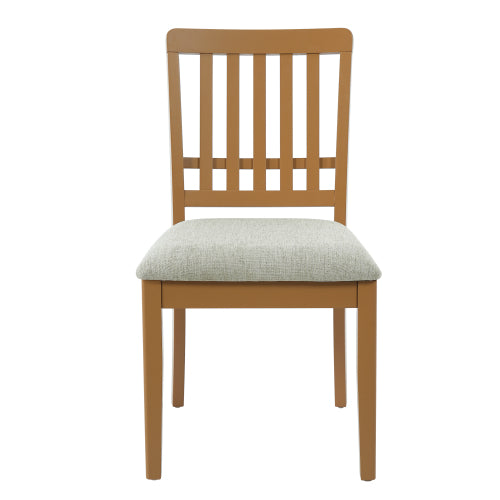 2-Piece Modern Dining Chairs Set of 2, Curved Wood Backrest with Gray Fabric Seat, Rubber Wood and LVL Frame, Light Brown Finish